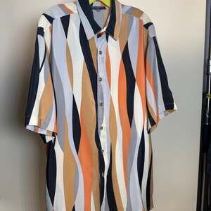 VTG Bassiri Uomo "Flow" Abstract Swirl Print Short Sleeve Button-Up Shirt